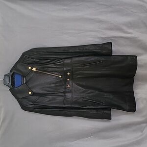 SoftLeather Lapel Jacket with Blue Lining, Knee Length, Size 6-8, Made in Turkey